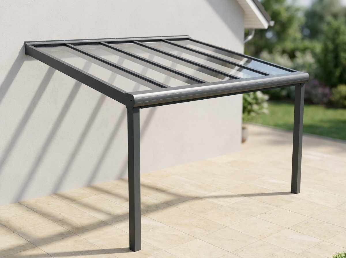 Prime Line Terrassenüberdachung Anthrazit – Ansicht der Glas-/Polycarbonat-Dachfläche von unten
