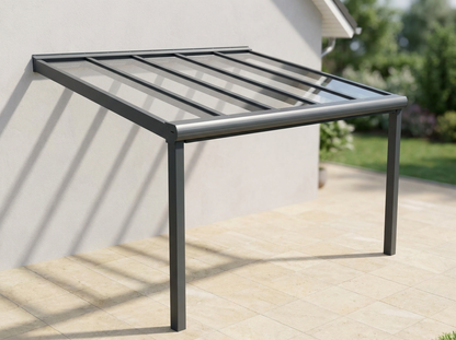 Prime Line Terrassenüberdachung Anthrazit – Ansicht der Glas-/Polycarbonat-Dachfläche von unten